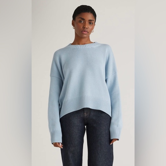 Quince 100% Organic Cotton Boyfriend Crew Sweater in Sky Blue Size Small - Picture 1 of 7